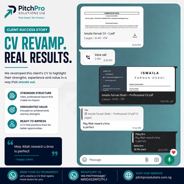 CV revamp client success story for Ismaila Farouk Okehi
